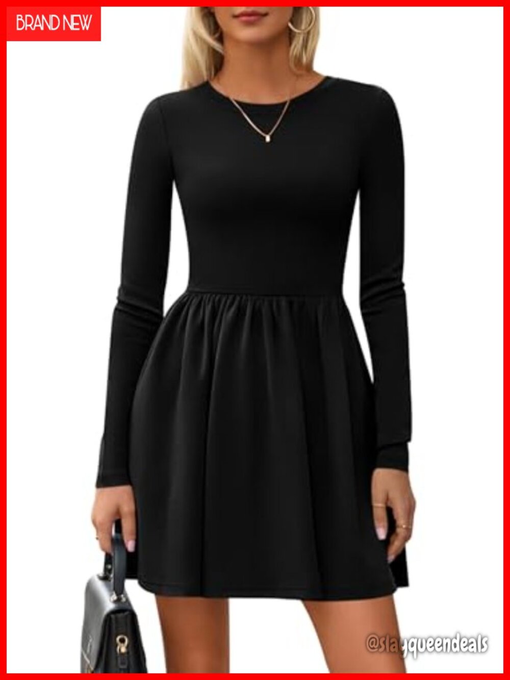 PRETTYGARDEN Women's Long Sleeve Pleated A-Line Mini Dress with Pockets